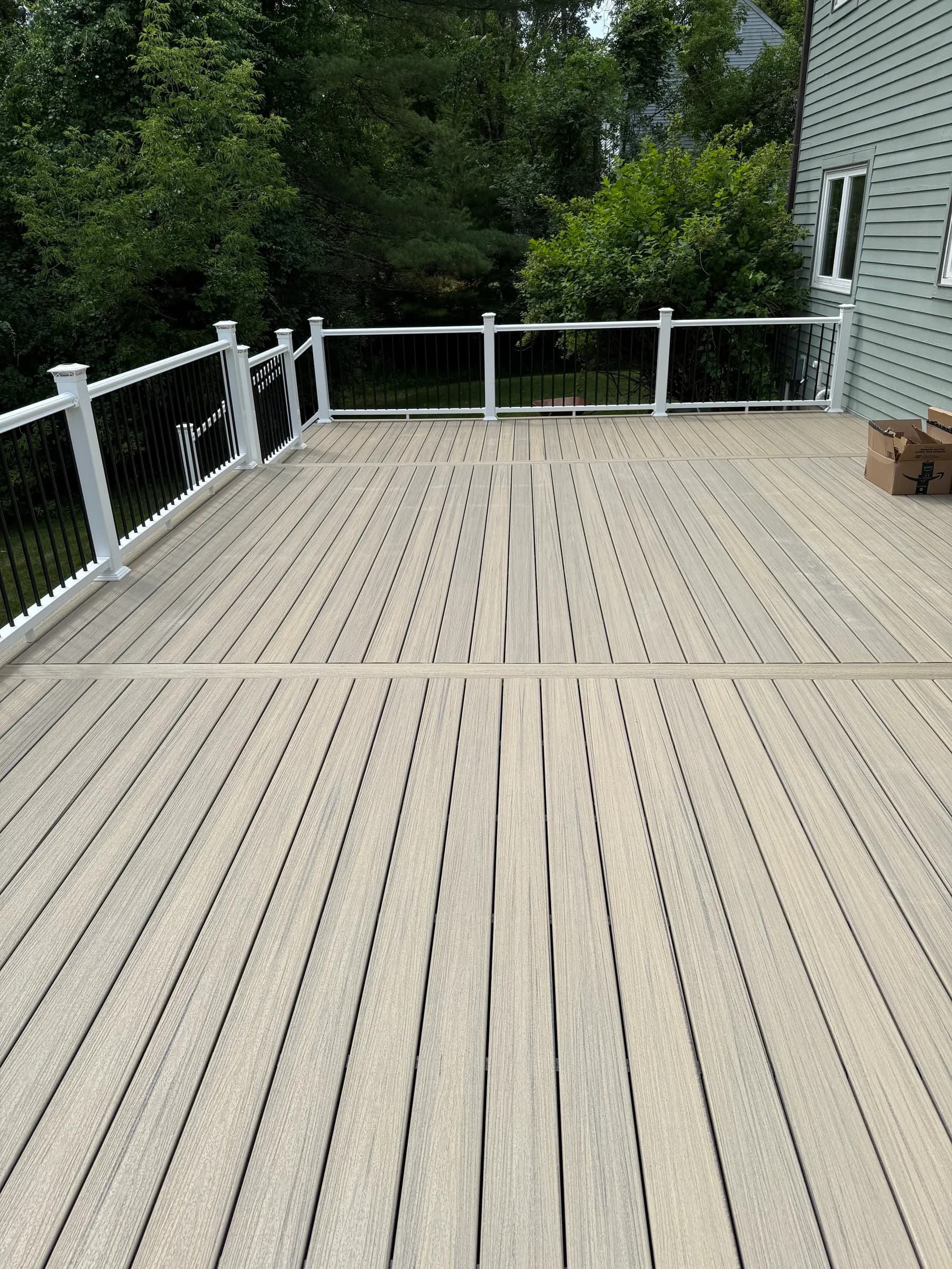 Close-up of two-tone composite deck boards