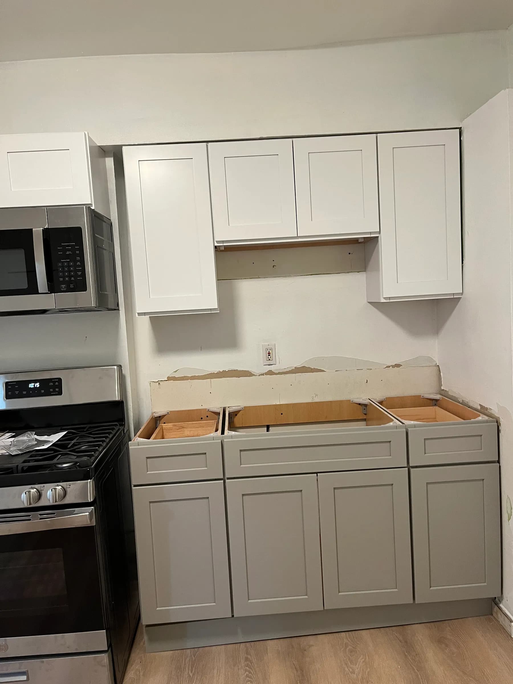 New kitchen cabinet installation in progress