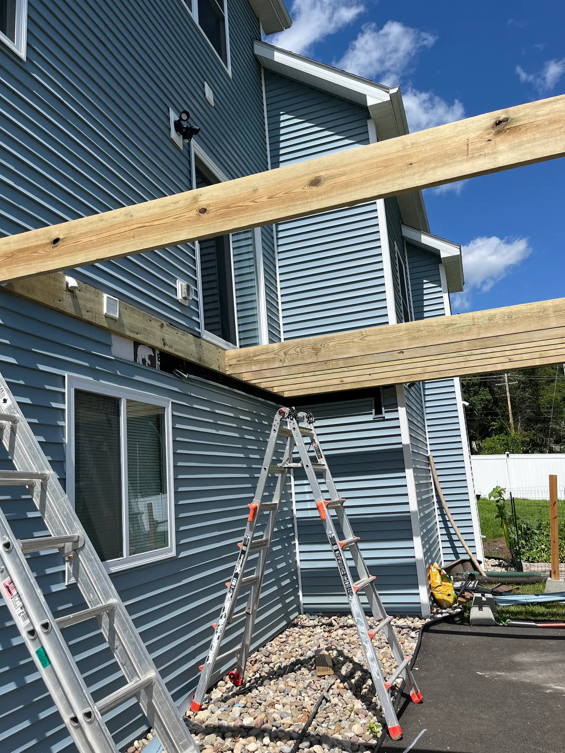 Overhead structure framing with metal roof